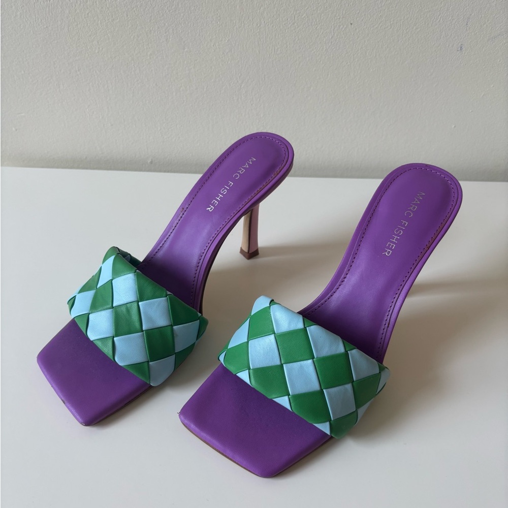 Marc Fisher Purple and Green Checkered Heels